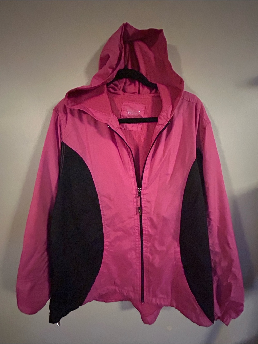 Women’s Pink Hooded Windbreaker Jacket - Black Panel Accents